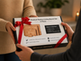 Two people exchanging a gift of Nolly Home Premium Bamboo Cutting Board Set.